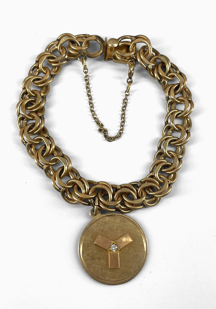VTG 1/20 12k GF 10mm Double Link chain medal charm bracelet safety chain 7.5″