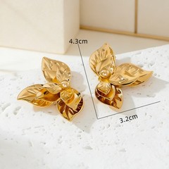 Vintage Gold Tone Floral Leaf Earrings Irregular Geometric Design Retro