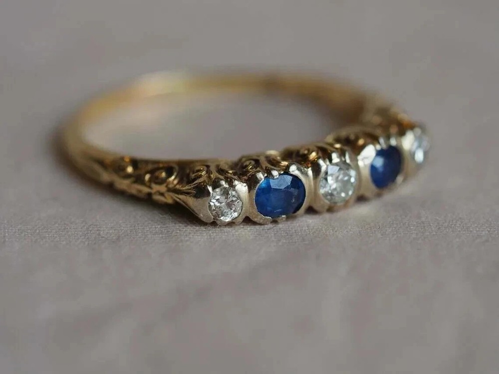 2Ct Lab-Created Sapphire Antique Vintage Art Deco Wedding Ring 14kYellow Gold FN