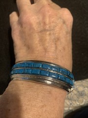 Vintage NWB Whiting & Davis Faux Turquoise Bracelet With Tag/Box Silver Tone