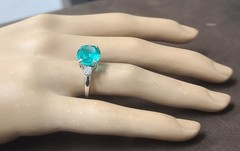 Vintage Platinum Engagement Ring 7.27ct. Blue Neon Tourmaline Oval Shape