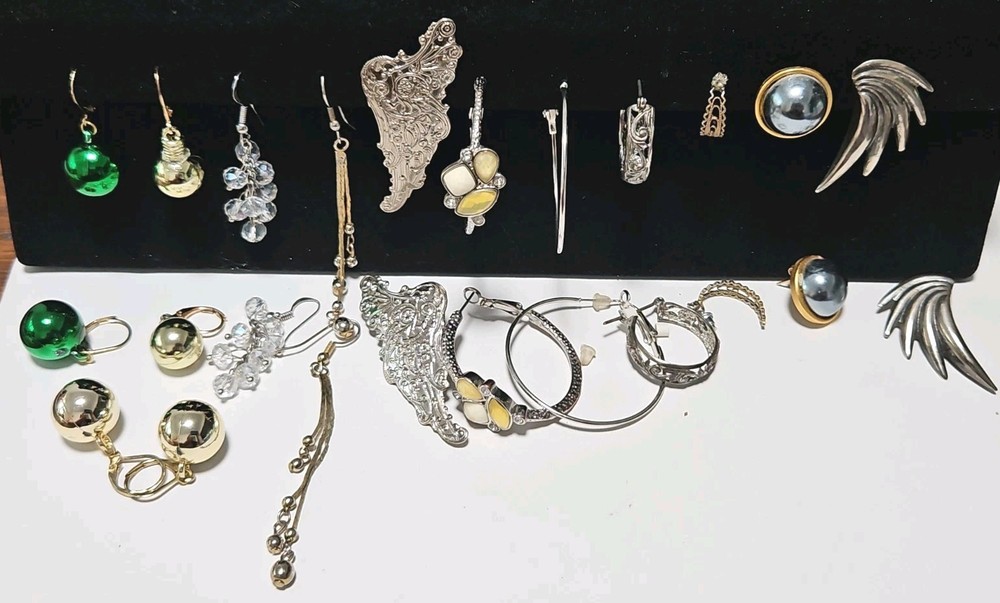 12 Prs Vintage Pierced Earrings Studs Fishhook Dangle Drop Hoops Mixed Lot