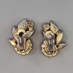 Vintage Rhinestone Clip On Earrings Climber Brown Glass Autumn Fall 1.25″