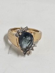 Vintage H.G.E. LND Gold Electroplate London Blue Topaz Pear CZ Ring Size 6-6.5
