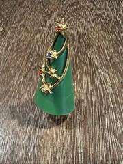ARTHUR PEPPER ART MCM CHRISTMAS TREE GREEN ENAMEL STAR RHINESTONES 2″ BROOCH PIN