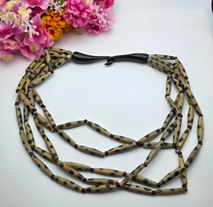 Vintage Wood Bead Necklace Multi Strand Leopard Print Boho 26 In Statement