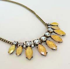 Vtg Statement Necklace Big Rhinestones Faceted Yellow Stones Wedding Prom Party