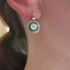 Art Deco Style Lab Created Diamond & Emerald 14K White Gold FN Wedding Earring