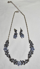 Vtg Antique Silver-Color Light Blue Rhinestone – Untested – Necklace & Earrings