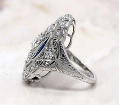 Art Deco Vintage Style Lab Created Diamond Wedding Anniversary 925 Silver Ring