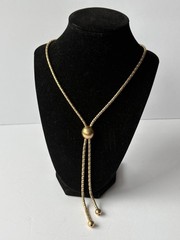Vtg Bigney 12k Gold Filled Popcorn Chain Adjustable Sliding Bead Lariat Necklace