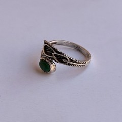 Ancient Vintage Victorian Sterling Silver Ring Engraved Green Jade Size 10