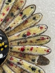 Vintage Enamel Daisy Brooch Double Petals Abstract Color Print 1960s, Not Signed