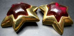 LES BERNARD Huge Red Inset Lucite Stars Vintage Clip Earrings