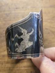 VINTAGE SIAM STERLING SILVER NIELLO WIDE CUFF BRACELET THAI DANCERS 47.95G