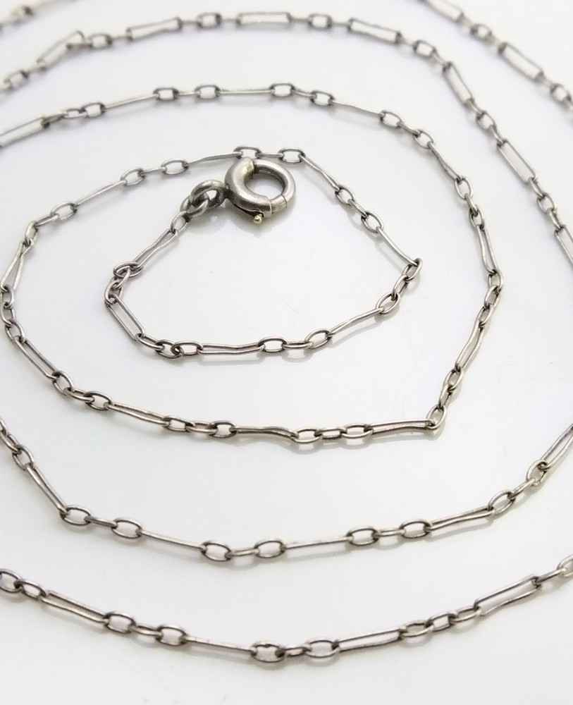 Vintage Antique Victorian Platinum Paper Clip Chain Necklace 19″ FZZ