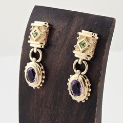 Vintage Ross-Simons Vermeil Amethyst & Peridot Sterling Silver Earrings – 9.8g