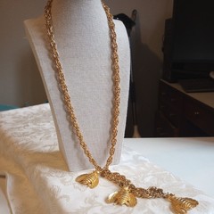 Vintage Goldtone 3 large bumblebee Insect statement necklace 26 + 6in