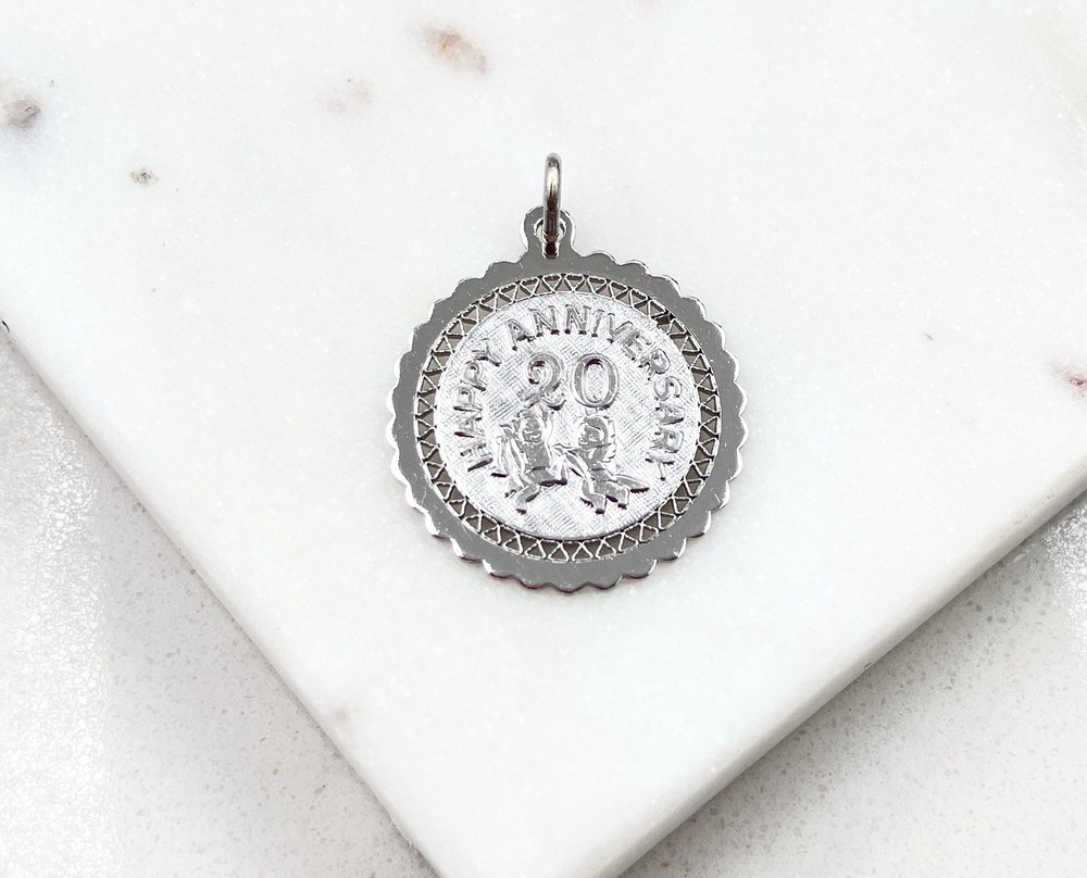 Vintage 925 Sterling Silver Happy 20th Anniversary Love Wedding Charm Pendant