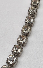 Silver Tone Rhinestone Tennis Choker 15in Box Clasp Square Set Vintage