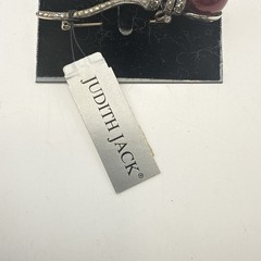 Judith Jack Brooch Sterling Silver Marcasite Pin Red Imitation Pearl $110 Deco