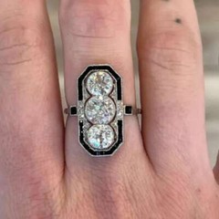1.85 Ct Three Stone Moissanite Filigree Onyx Cocktail Vintage Art Deco Gift Ring