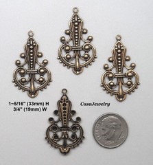 #0476 ANTIQUED GOLD FILIGREE EARRING/PENDANT W/TOP HANG RING – 4 Pcs