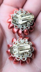 Vtg MCM 3 Strand Japan OMBRE Orange Coral Red Beads NECKLACE Clip EARRINGS SET