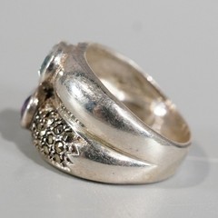 Vintage Art Deco Sterling Silver Pink & Blue Topaz Marcasite Ring Sz5.5 5.8g