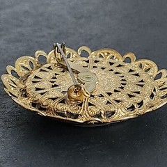 West Germany Brooch Pin Jewelry Green Art Glass Filigree Vintage Fashion Beauty