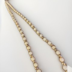 Vintage Latvia White Beaded Necklace Baltic Handmade Gold Tone Minimalist Retro