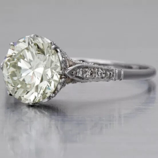 Art Deco Style White Lab Created Diamond Engagement 14K White Gold Finish Ring