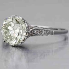 Art Deco Style White Lab Created Diamond Engagement 14K White Gold Finish Ring