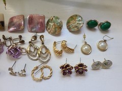 Vintage Lot Bundle Costume Earrings Gold Silver Tone Stud Clip On 14 Pairs
