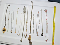 Vintage Lot 12 Costume Jewelry Pendants with Chains Unique Assortment! NICE!