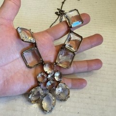 J Crew Bib Statement Necklace Clear Glass Prong Rhinestones Square Oval Round