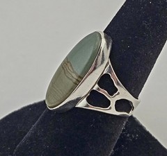 Vintage Sterling Silver Green Picture Jasper Gemstone Oval Ring Size 7.5 – 6.0g