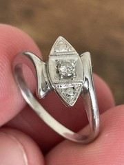 Antique Art Deco 14k Solid White Gold Diamond Engagement Ring! Sz 4.5-2.3GR!