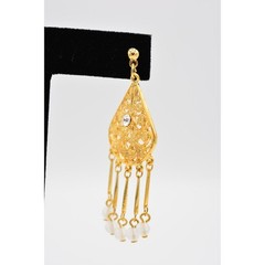Vintage Dangle Earrings Lucite Frosted Brushed Gold Rhinestone NOS 1980s BinAK