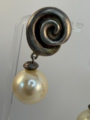 Vintage Ann Taylor Mega Faux Pearl Silver Swirl Chunky Statement Post Earrings