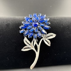 Vintage Trifari Blue rhinestone brooch pin 3.25” Pat:206696