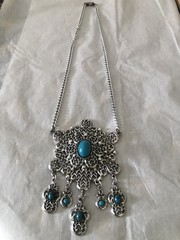 Vintage Silver Tone Faux Turquoise Necklace Tribal Festival Boho Stunning
