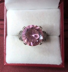 Vintage Pink Topaz w/Marcasite Art Deco Style 925 Sterling Silver Ring Size 5.75