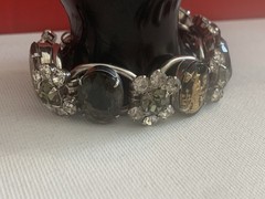 Vtg. D & E Rare Juliana 5 Link 7” Bracelet Silver Tone Black/ Green/ Gold BinM