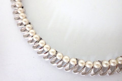 Vintage 1960s Trifari Faux Pearl Necklace Chocker Silver Plated Metal