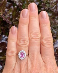 Vintage Art Deco Pink Sapphire Ring Diamond Halo Engagement Ring 925