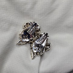 Vintage Silver Tone Green Rhinestone Clip On Fashion Earrings