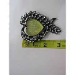 VTG Silver Tone Heart Rhinestone Brooch Boho Art Deco Cottagecore Whimsigoth
