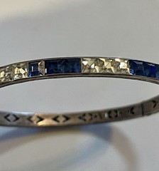 1930s Art Deco Channel Set Foiled Glass Sterling Silver Bracelet **FOR REPAIR**