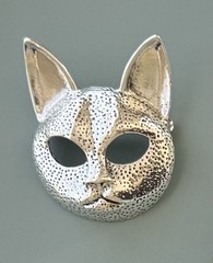 Cat Mask Vintage Style Brooch silver Tone Metal